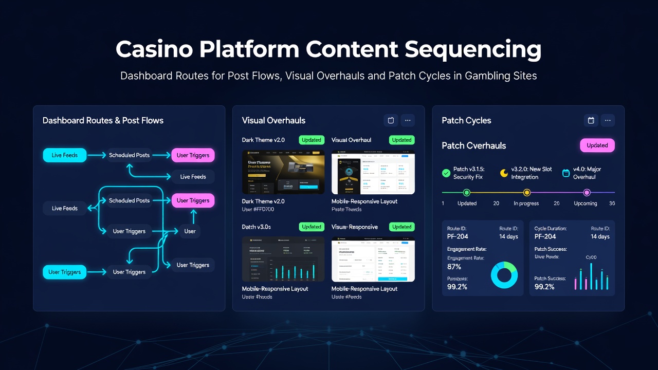 Casino platform dashboard showing content sequencing tools and post flow management interfaces