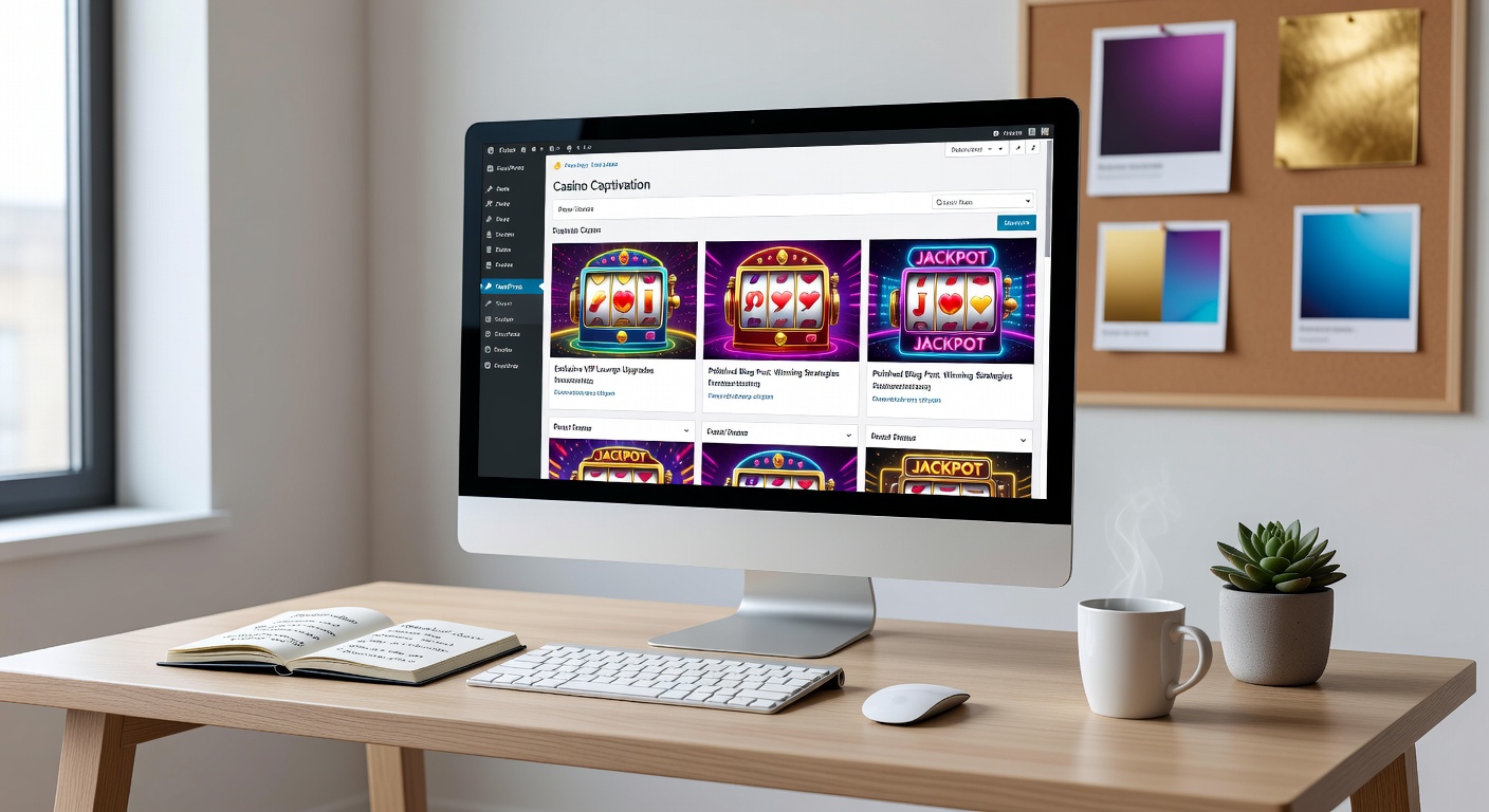Close-up of WordPress post editor screen showing polished casino content with SEO-optimized headings, featured images of slot reels, and meta descriptions tailored for search visibility