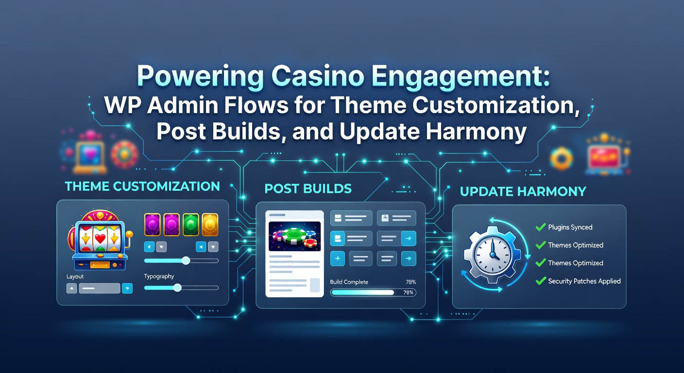 WordPress admin interface displaying theme customization panels tailored for dynamic casino layouts, highlighting navigation menus and color schemes