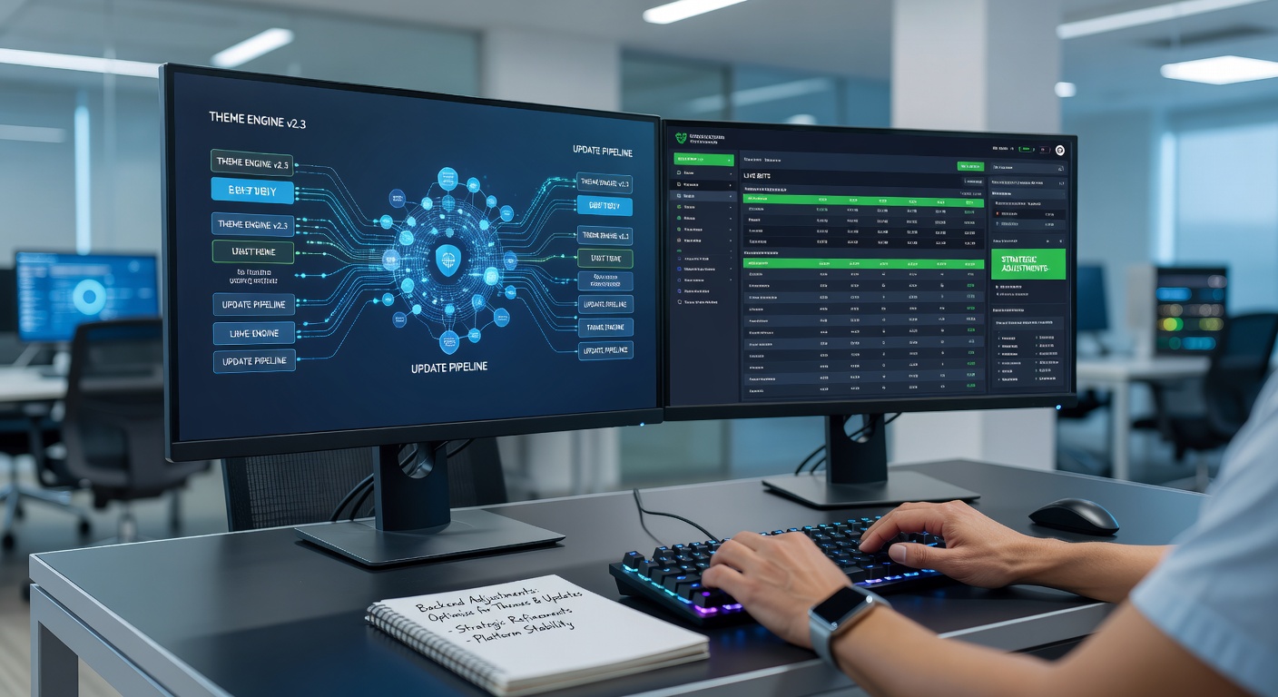 Digital betting platform backend dashboard showing theme customization options and update controls