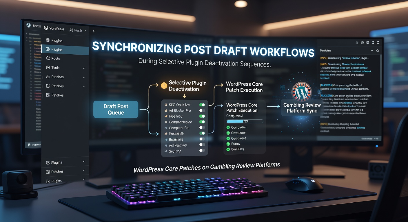 WordPress admin interface showing draft synchronization tools and plugin management panels on a gambling review platform dashboard