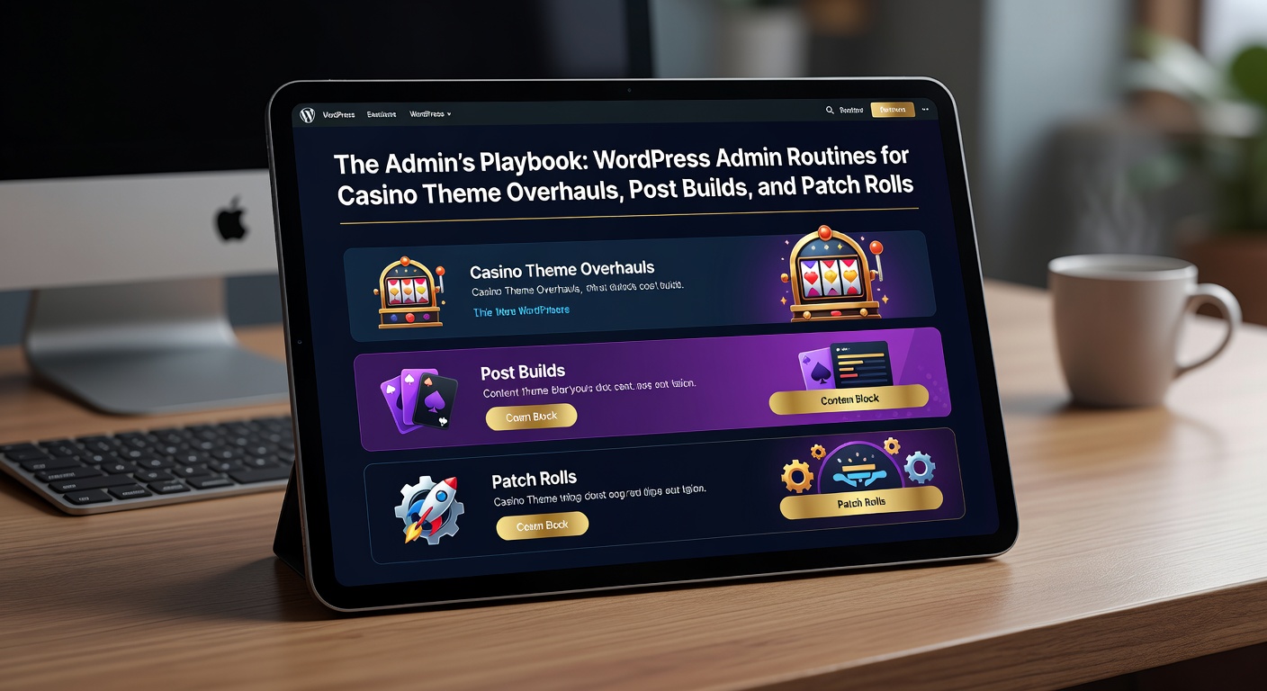 WordPress admin dashboard showing theme customization options for a casino site layout