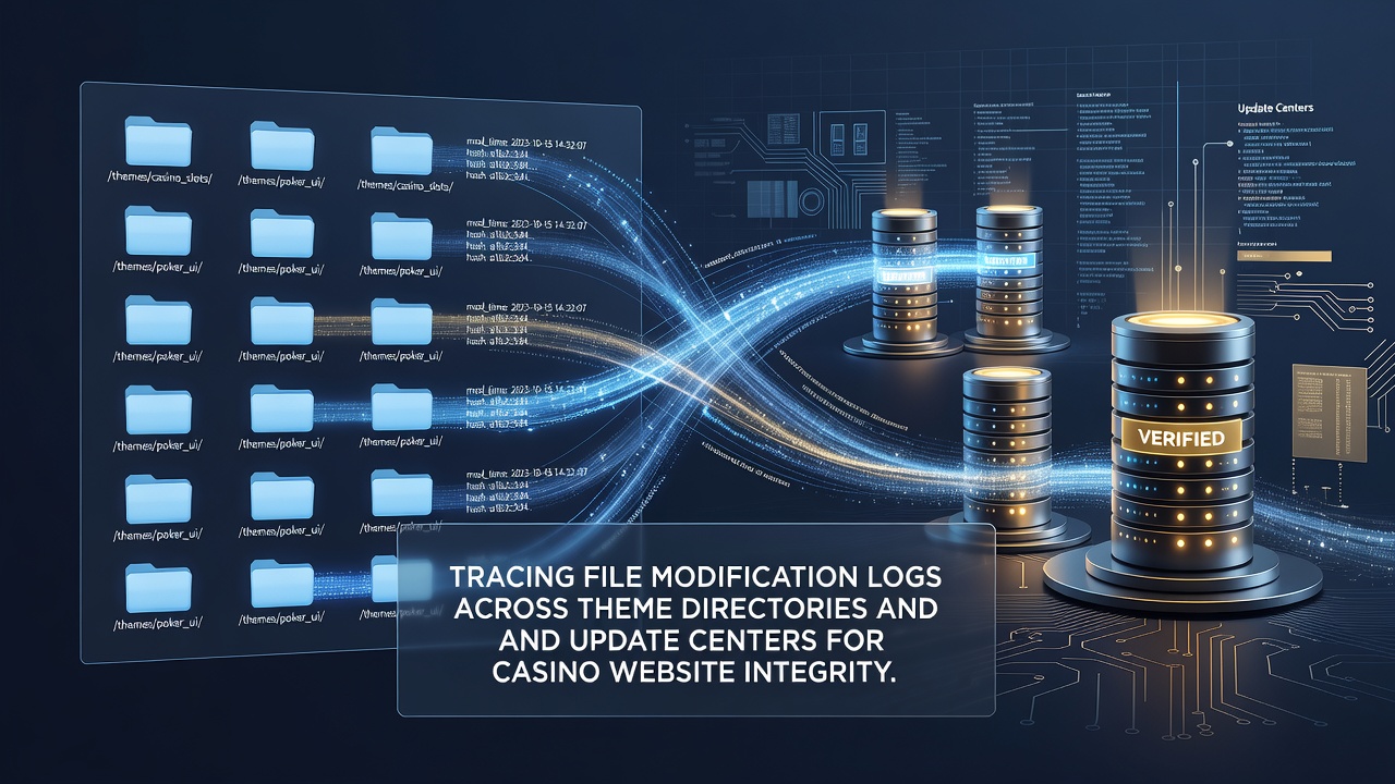 Dashboard view showing file modification logs across theme directories for casino website monitoring