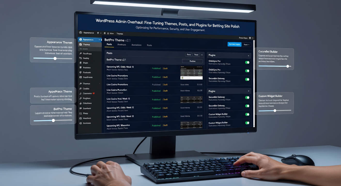 Close-up of WordPress plugin installer screen with betting-related extensions like caching and security tools active in the admin panel