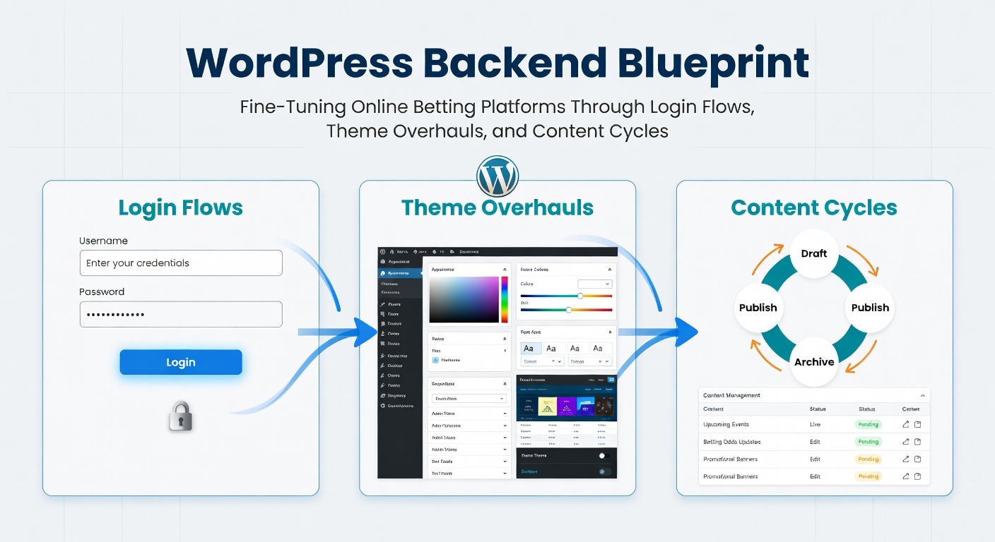 WordPress dashboard interface displaying login customization options for a betting platform, with sidebar menus for user flows and security settings