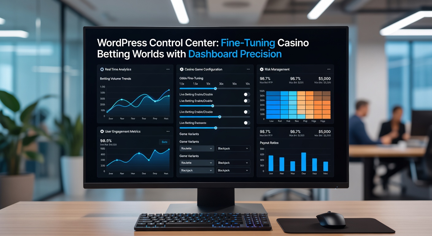 WordPress dashboard displaying casino betting controls, odds panels, and real-time analytics widgets