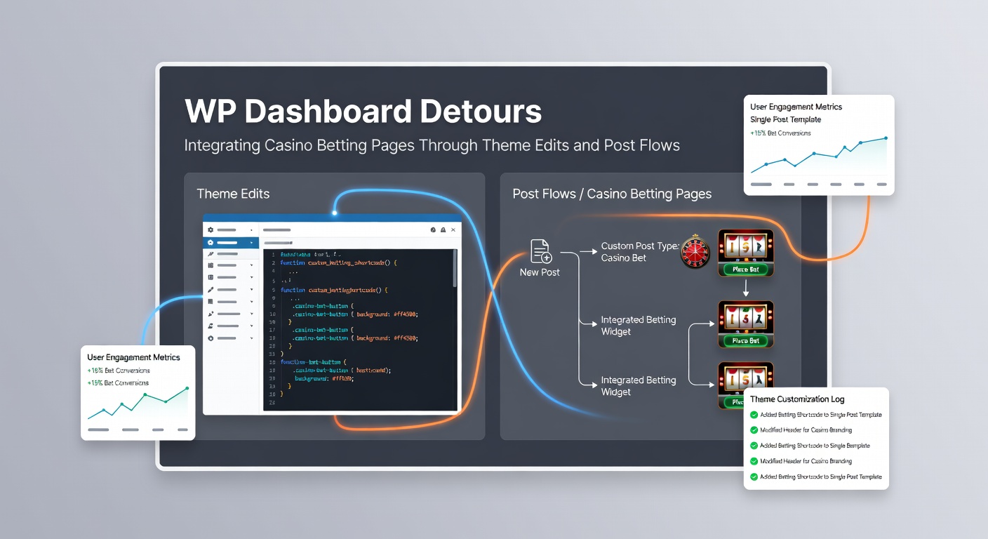 WordPress dashboard interface displaying theme file edits for seamless casino betting page integration